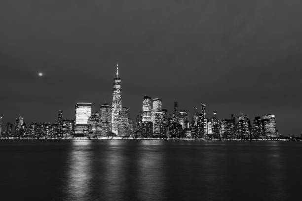 istock Black and White Lower Manhattan New York City Skyline at Night 1205555919