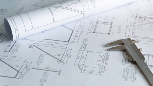 istock View of stainless steel vernier caliper cauge micrometer measuring tool on  architect blueprints 1205557957