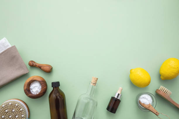 istock Cleaning eco products background, soda, lemon, vinegar 1205563260