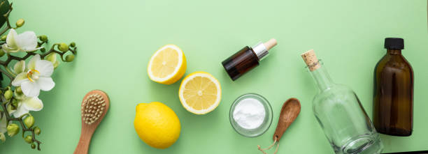 istock Cleaning eco products background, soda, lemon, vinegar 1205563268
