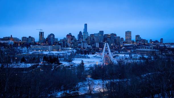 istock Edmonton Downtown Winter Evening Wide Shot Bright 1205564017