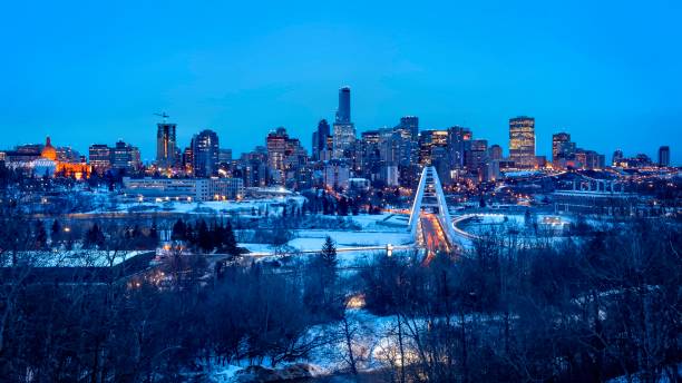 istock Edmonton Downtown Winter Evening Wide Shot Blue Hour 1205564019