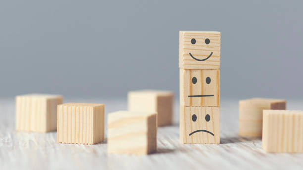 istock Customer showing rating with happy icon, Customer satisfaction survey concept, copy space. 1205564374