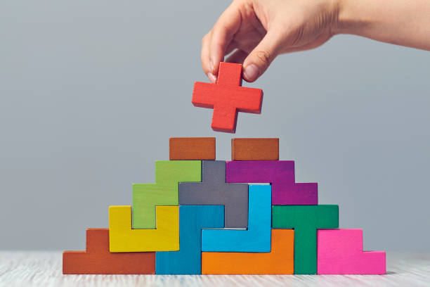 istock Hand arranging wood cube stacking as step stair. Business concept growth success process on blue background, copy space. 1205564440