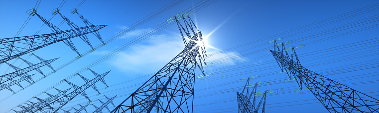 Electrical poles of high voltage in blue sky