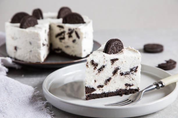 Creamy no bake cheesecake with chocolate cookies.  biscuit cake/ stock photo