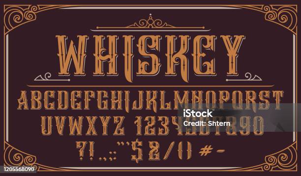 Vintage Decorative Typeface On Dark Background Stock Illustration - Download Image Now - Typescript, Retro Style, Old-fashioned