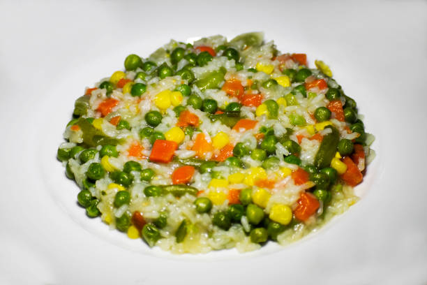 Plate with vegetarian food in an Asian restaurant.
