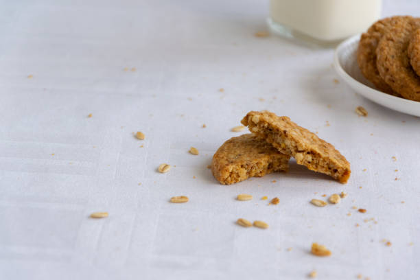 istock Healthy snack - oat milk and oat biscuits, alternative dairy drink 1205570721