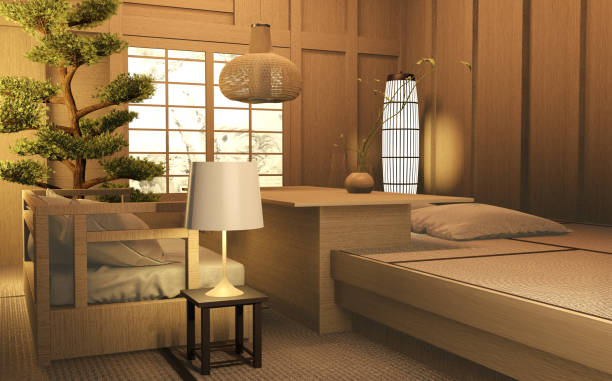 istock Living room wood  japanese interior design.3D rendering 1205575853