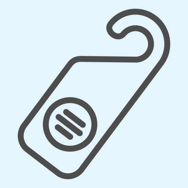 Hotel door handle tag line icon. Hanger with Do not disturb sign. Horeca vector design concept, outline style pictogram on white background, use for web and app. Eps 10. Hotel door handle tag line icon. Hanger with Do not disturb sign. Horeca vector design concept, outline style pictogram on white background, use for web and app. Eps 10 thin door stock illustrations