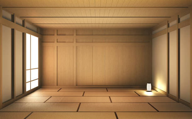 istock Empty room wood on wooden floor japanese interior design.3D rendering 1205576940