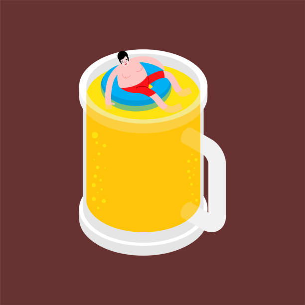istock Alcoholic swim in beer. Man swimming inside beer mug. vector illustration 1205578617