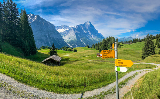 Grindelwald, a village in Switzerland’s Bernese Alps, is a popular gateway for the Jungfrau Region, with skiing in winter and hiking in summer. It's also a base for mountain-climbing ascents up the iconic north face of Eiger Mountain. Gletscherschlucht, a glacial gorge just outside Grindelwald, features paths with interpretive signage, waterfalls and striated limestone walls.