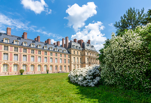 Fontainebleau, France - May 2019: Fontainebleau palace and park in spring