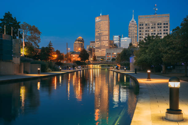 Indianapolis downtown in Indiana at sunset