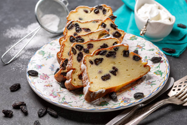 istock Homemade cottage cheese casserole with vanilla and raisins. 1205584932