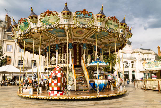 carousel in orleans in france - carnival amusement park amusement park ride traditional festival imagens e fotografias de stock