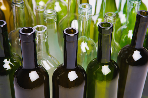 empty wine bottles, close-up view