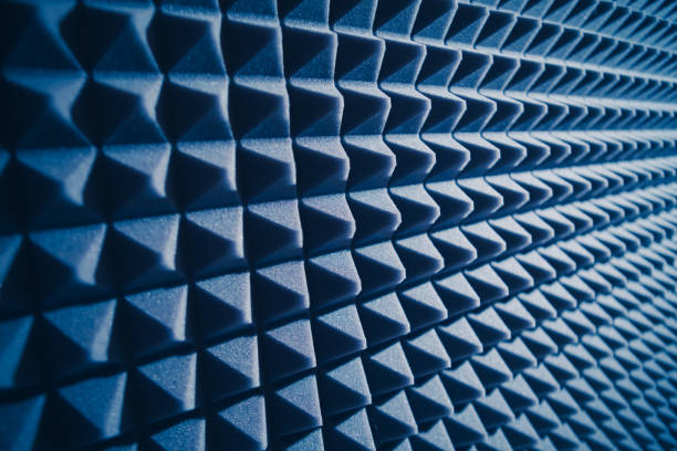 acoustic foam material for sound dampering, blue background acoustic foam material for sound dampering, blue copy-space background acoustic music stock pictures, royalty-free photos & images