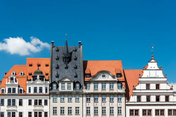 Old facade of buildings Marktplatz Leipzig stock photo