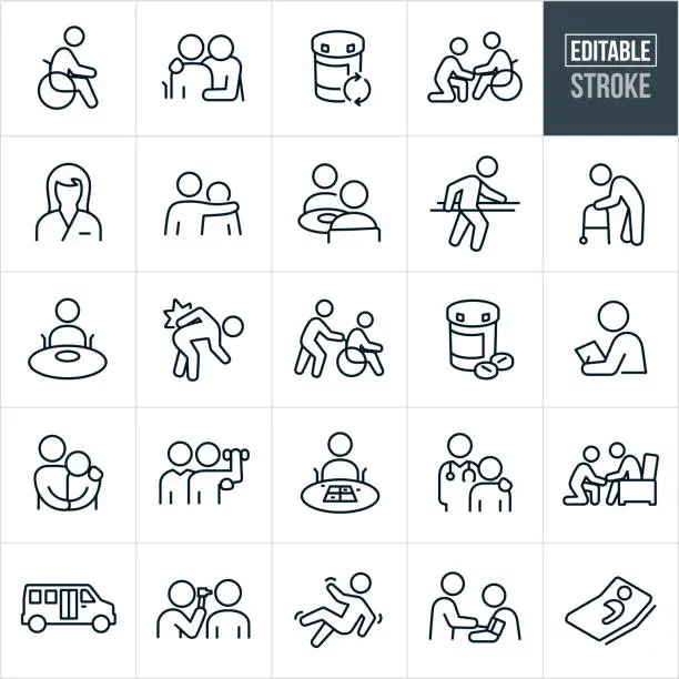 Vector illustration of Nursing Home Thin Line Icons - Editable Stroke