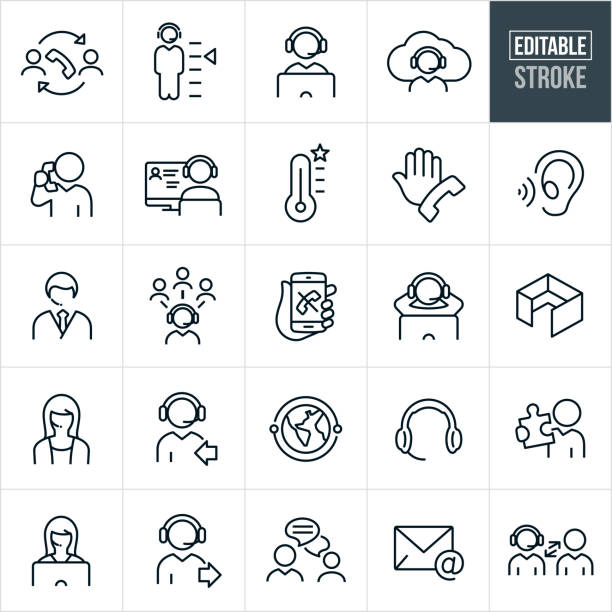 call center thin line icons - stroke có thể chỉnh sửa - office cubicle hình minh họa sẵn có