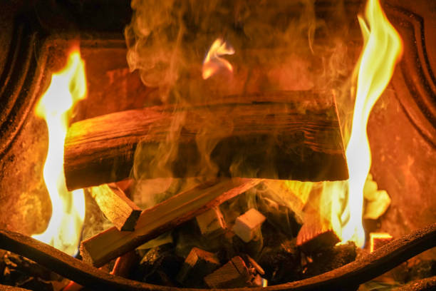 istock Close up of a open fire in a house 1205600072