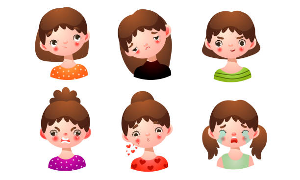 ilustrações de stock, clip art, desenhos animados e ícones de set of the girl with different facial expressions. vector illustration in flat cartoon style. - white background distraught worried close up