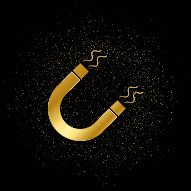 значок магнитного золота. векторная иллюстрация золотого фона частиц. - magnet currency love at first sight gold stock illustrations