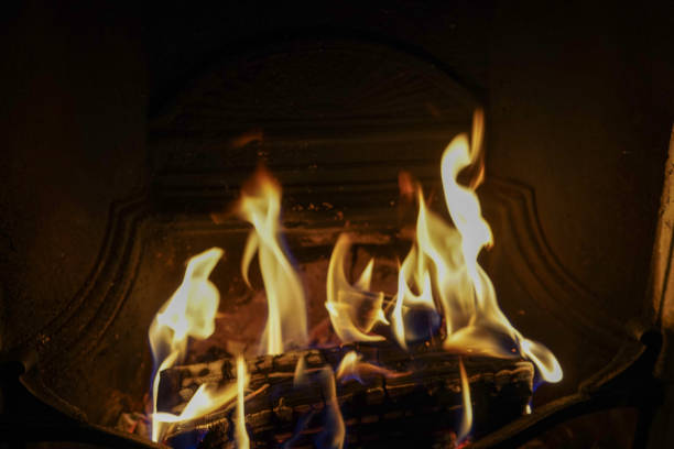istock Close up of a open fire in a house 1205600394