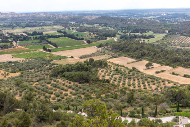 istock Panoramic view on Luberon valley from the famous Les Baux de Provence medieval village in Southern France 1205603527
