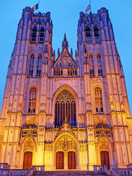 istock Night view illuminated St. Michael and St. Gudula Cathedral Brussels Bruxelles Belgium 1205605036