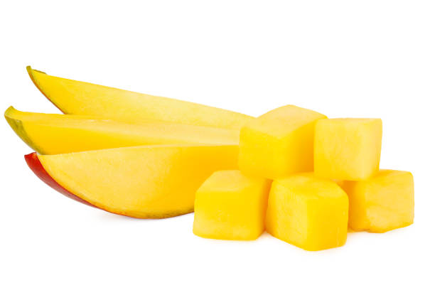 istock mango slices isolated on white background. healthy food 1205607267