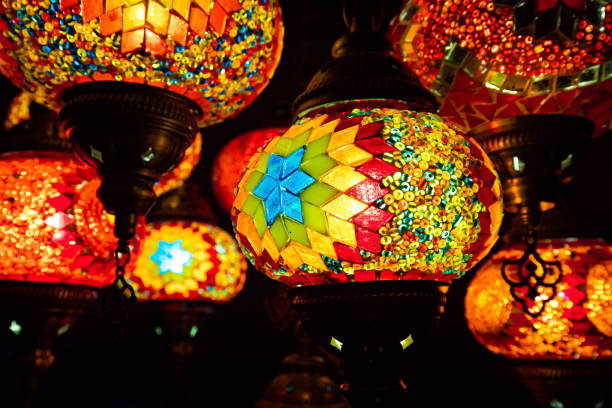 istock Traditional Turkish mosaic lamp oriental at night macro 1205608645