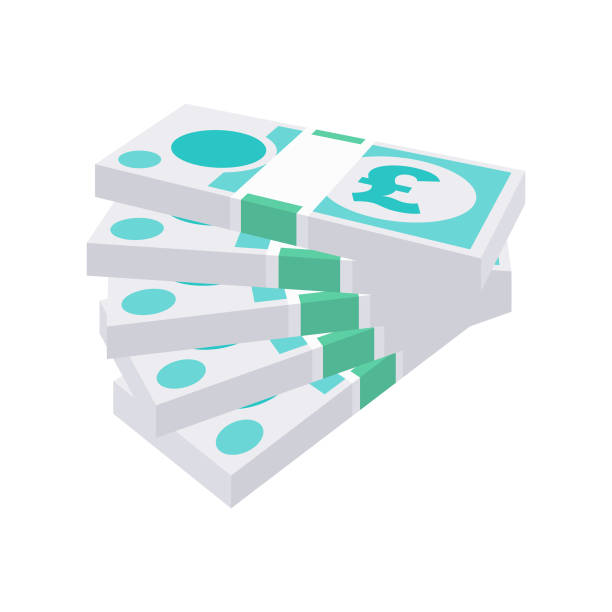 扇形貨幣 - 英鎊 5 英鎊英鎊紙幣堆疊在白色背景上扇出 - bank of england 幅插畫檔、美工圖案、卡通及圖標