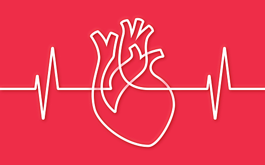 Human heart shape single line pulse trace heart health shape line design background.