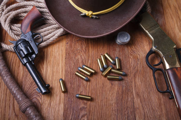 istock Wild west rifle, ammunition and sheriff badge 1205614104
