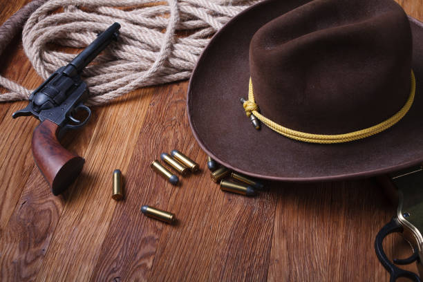istock Wild west rifle, ammunition and sheriff badge 1205614665