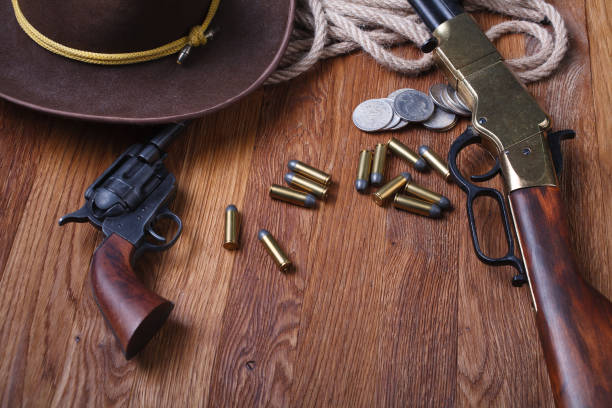 istock Wild west rifle, ammunition and sheriff badge 1205614694
