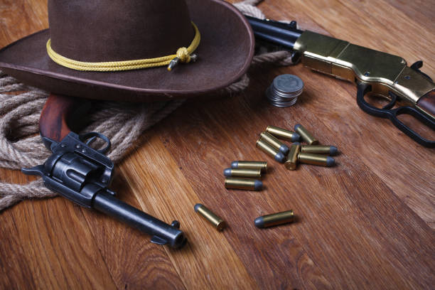 istock Wild west rifle, ammunition and sheriff badge 1205614703