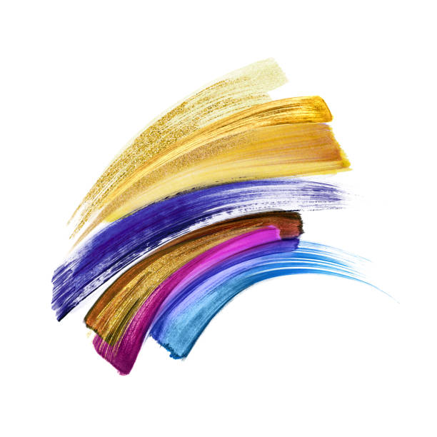 istock abstract brush strokes isolated on white background, watercolor clip art, hand painted artistic shapes, blue gold purple, golden glitter paint smear 1205614730