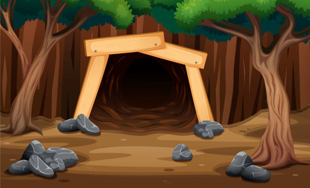 eine minenhöhle aus der außenansicht illustration - 11270 stock-grafiken, -clipart, -cartoons und -symbole