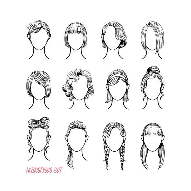 Set Of Female Hairstyles Stock Illustration - Download Image Now - Icon,  Outline, Wig - iStock