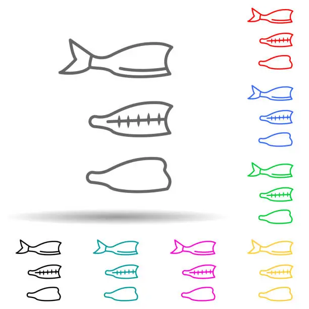 Vector illustration of pieces of fish multi color style icon. Simple thin line, outline vector of fish production icons for ui and ux, website or mobile application