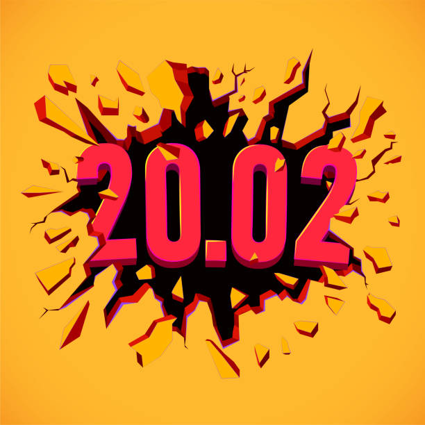 istock 20,02 banner. Wall explosion. Black crack in the yellow wall. 1205617757