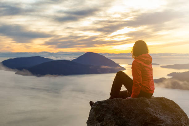 istock Adventurous Girl on top of a Mountain during Sunset 1205618525