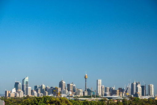 Sydney CBD skyline captured from the south in a sunny morning. Plenty of blue sky background