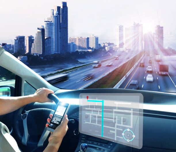 istock Self-driving autopilot mode, autonomous car, vehicle running self-driving mode and a man driver Transportation with electric car concept 1205620970