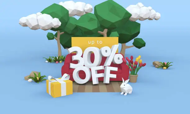 Photo of 30 Thirty percent off - Easter Sale 3D illustration.